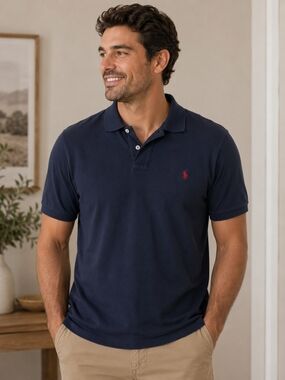 Polo Ralph Lauren Men’s Medium Navy Blue Classic Fit Polo Shirt Red Pony